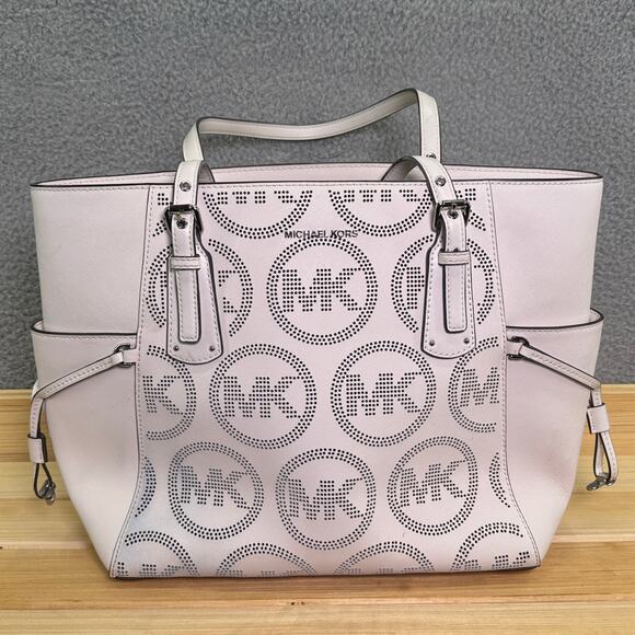 Michael Kors Handbags - Michael Kors Voyager Tote Bag Optic White Leather NWT MK Logo Shoulder Handbag